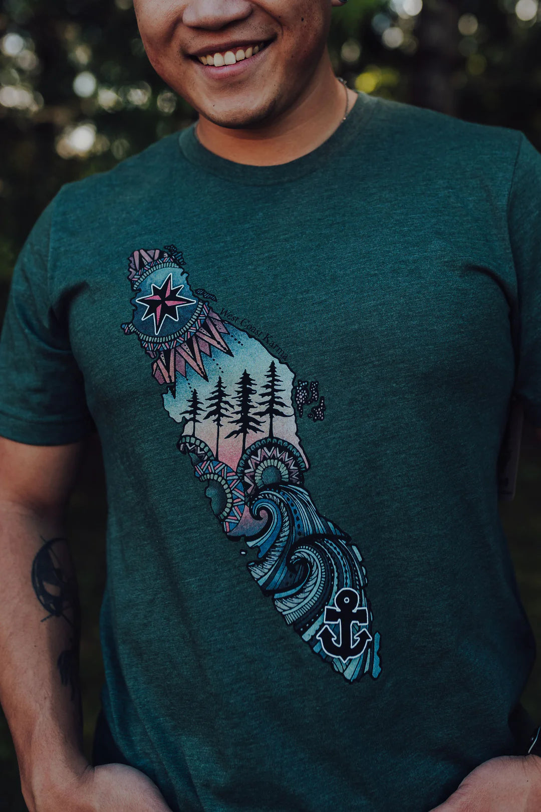 West Coast Karma- Colourful Vancouver Island Mens Tee