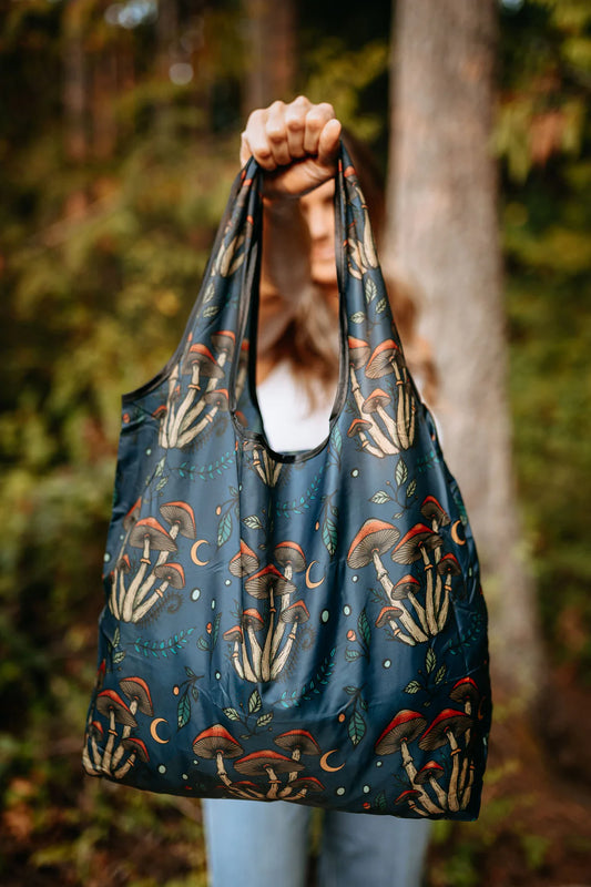 West Coast Karma-Midnight Mushroom Fold able Shopping Bag