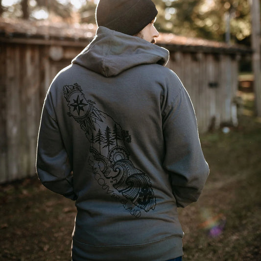 West Coast Karma- Vancouver Island Zip Up Hoodie Charcoal Grey
